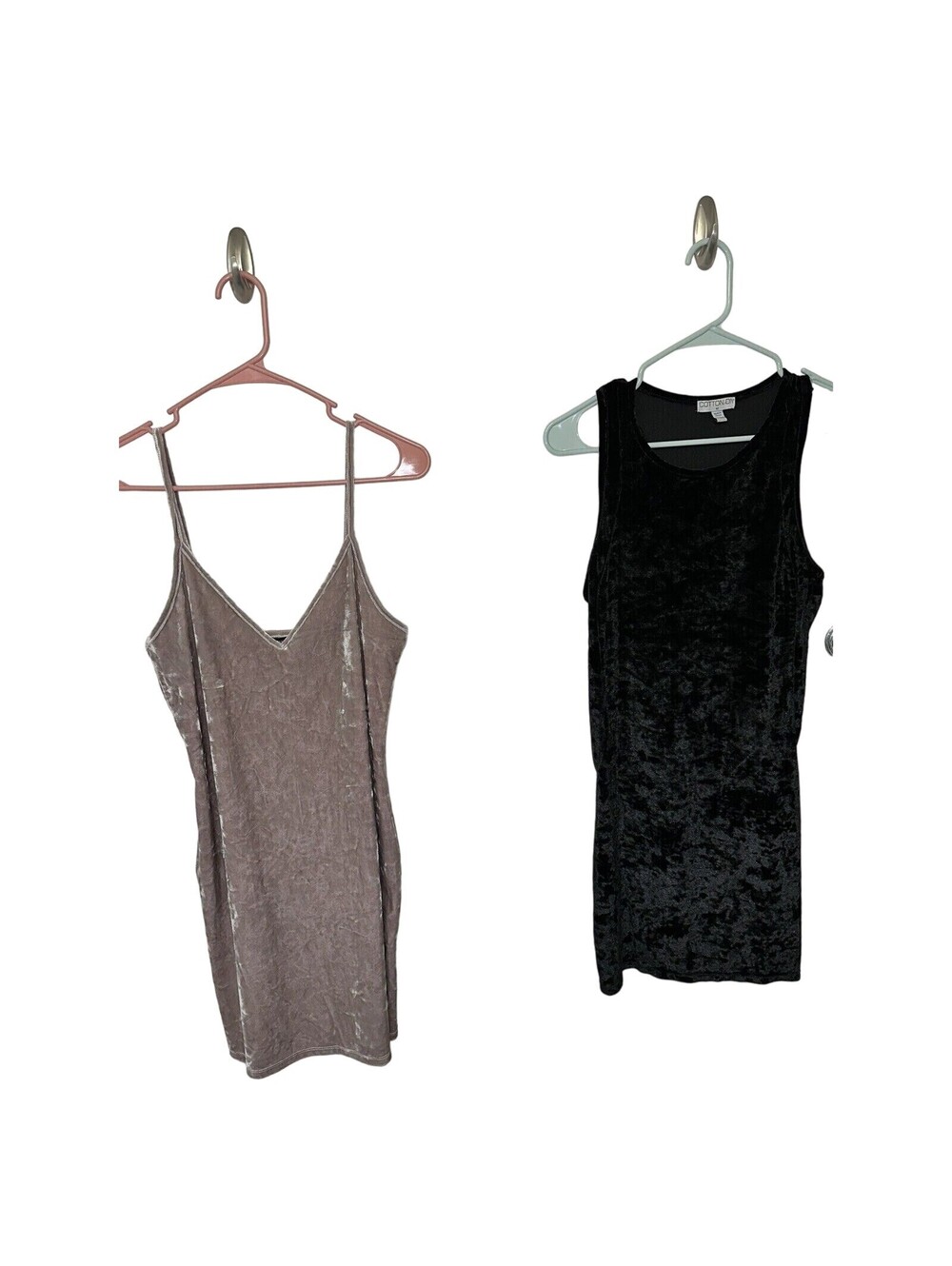 2 Velvet Dress Lot Medium Black Cotton On Silver Gray Slip Forever 21 Velour